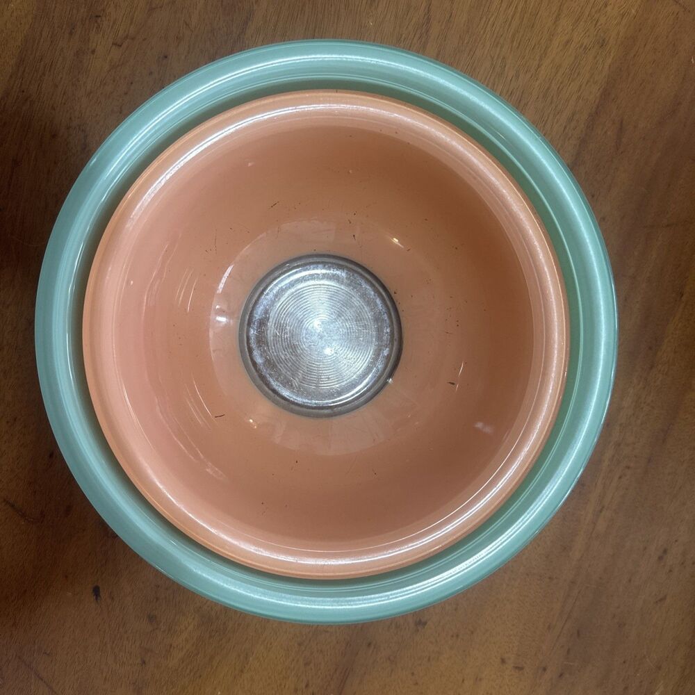 Pyrex Pastel Nesting Bowls  1.5L 323 & 325 2.5L Orange & Green Clear Bottom